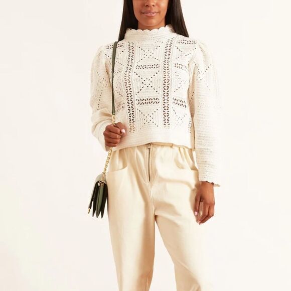 Sea Corrine crochet puff sleeve sweater in white nwot - Picture 1 of 12